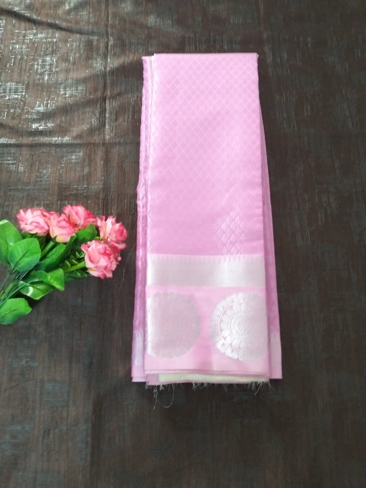 Pink with offwhite brocade blouse and heavy pallu semi silk