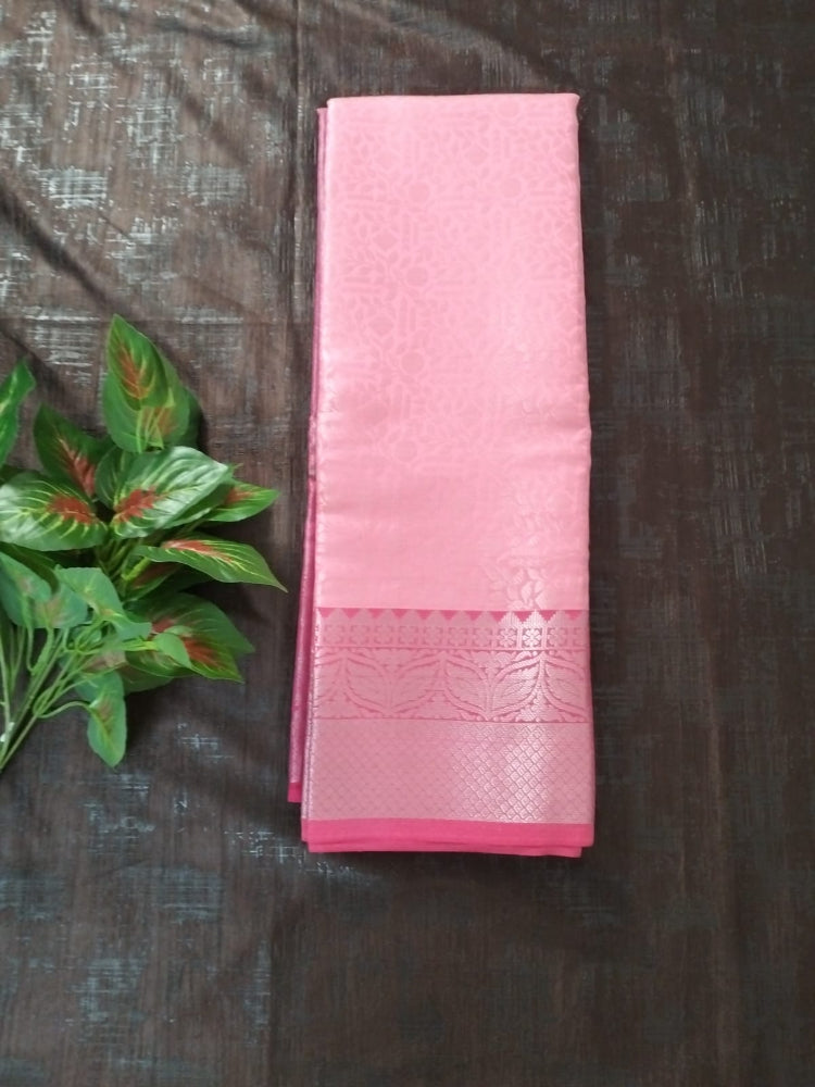 Baby Pink semi silk saree with brocade pallu