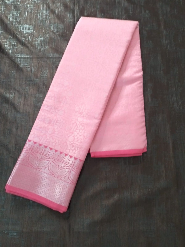 Baby Pink semi silk saree with brocade pallu