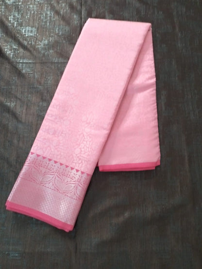Baby Pink semi silk saree with brocade pallu