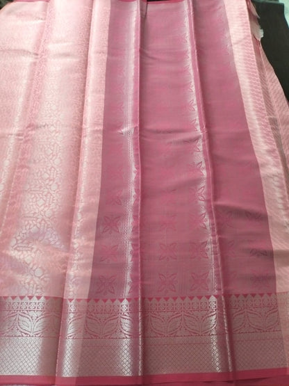 Baby Pink semi silk saree with brocade pallu