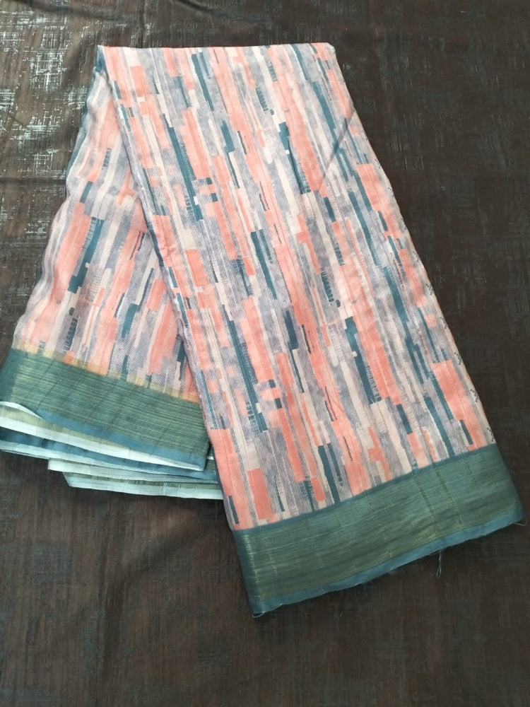 Bottle Green with dark peach colour geometical design soft cotton saree