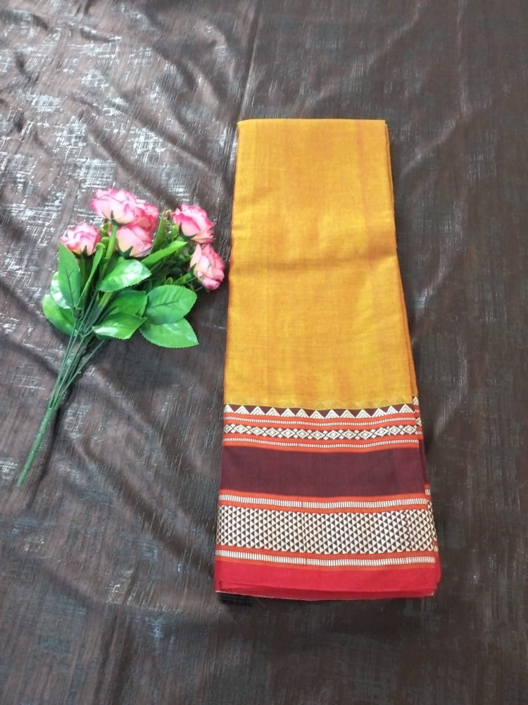 Yellow with maroon border Meenakshi Cotton Saree