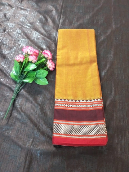 Yellow with maroon border Meenakshi Cotton Saree