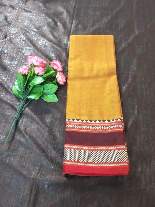 Yellow with maroon border Meenakshi Cotton Saree