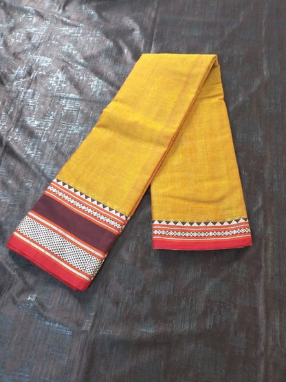 Yellow with maroon border Meenakshi Cotton Saree