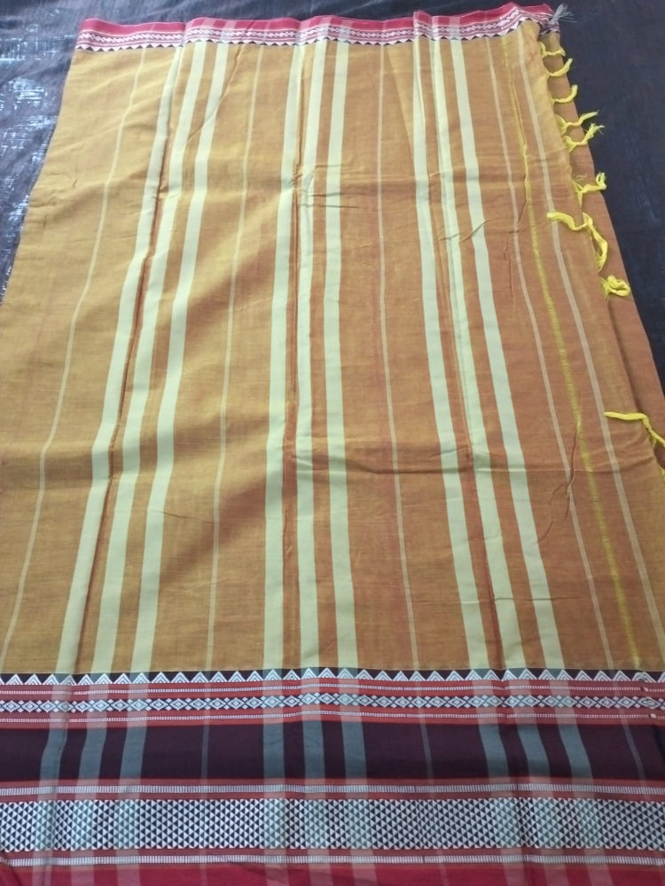 Yellow with maroon border Meenakshi Cotton Saree