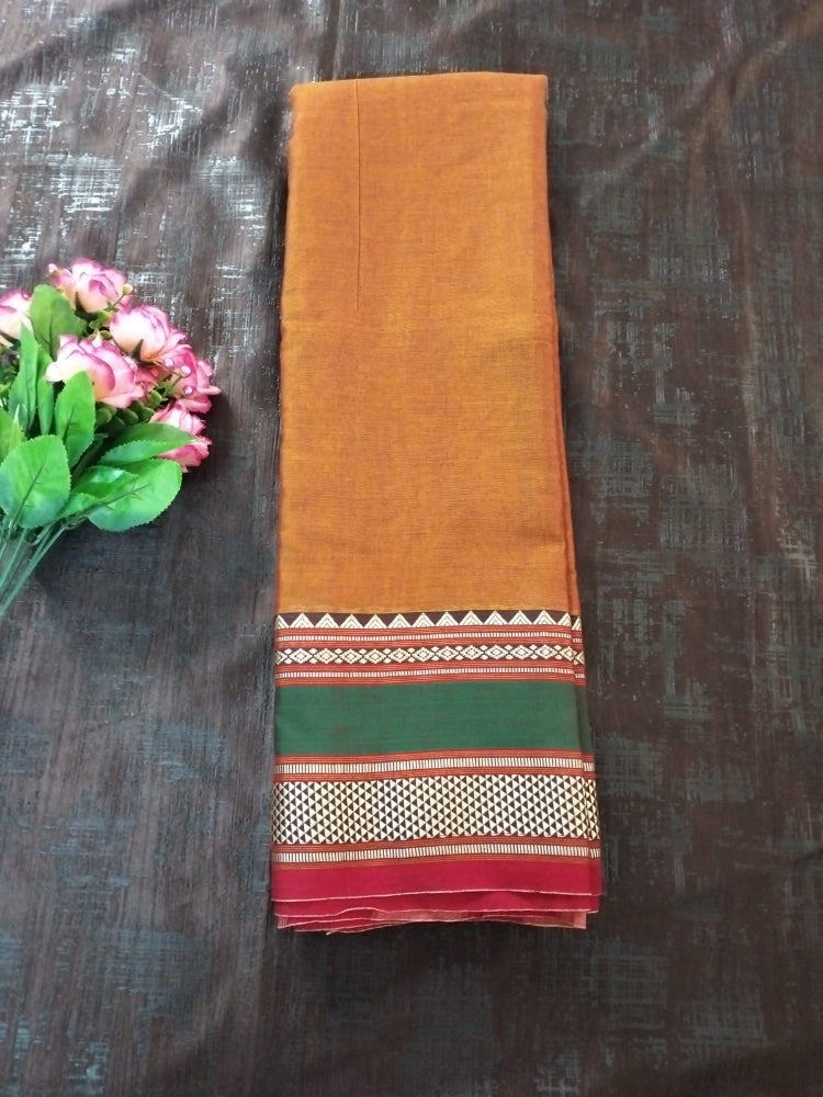 Mustard Yellow with green border Meenakshi Cotton Saree