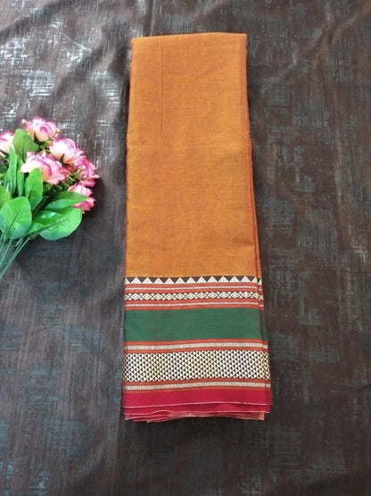 Mustard Yellow with green border Meenakshi Cotton Saree