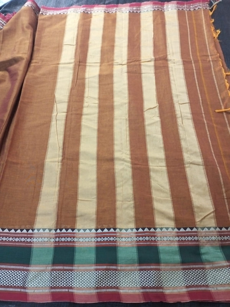 Mustard Yellow with green border Meenakshi Cotton Saree