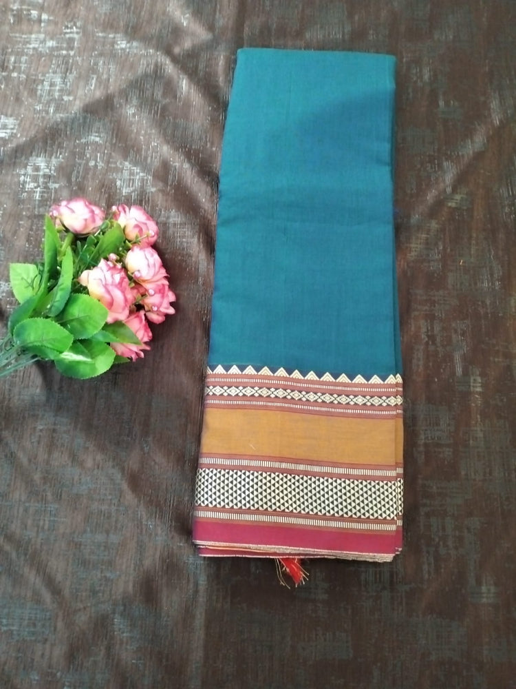 Blue with Yellow border Meenakshi Cotton Saree