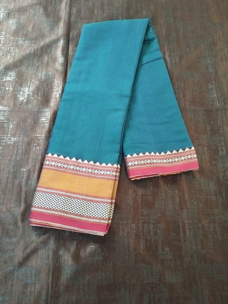 Blue with Yellow border Meenakshi Cotton Saree