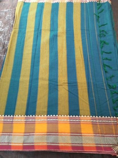 Blue with Yellow border Meenakshi Cotton Saree