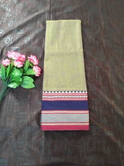 Olive colour with blue border Meenakshi Cotton Saree