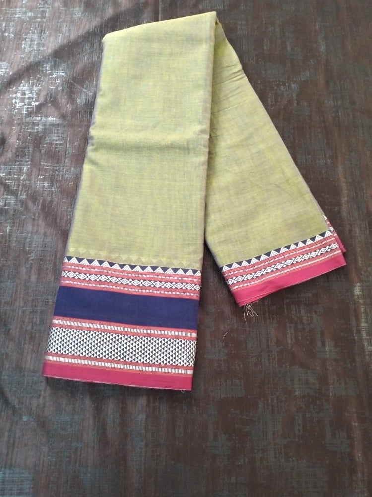 Olive colour with blue border Meenakshi Cotton Saree