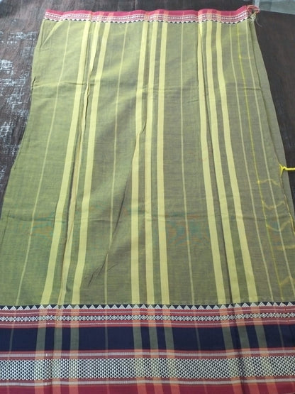 Olive colour with blue border Meenakshi Cotton Saree