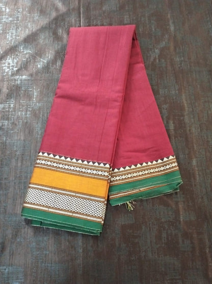 Red colour with Yellow border Meenakshi Cotton Saree