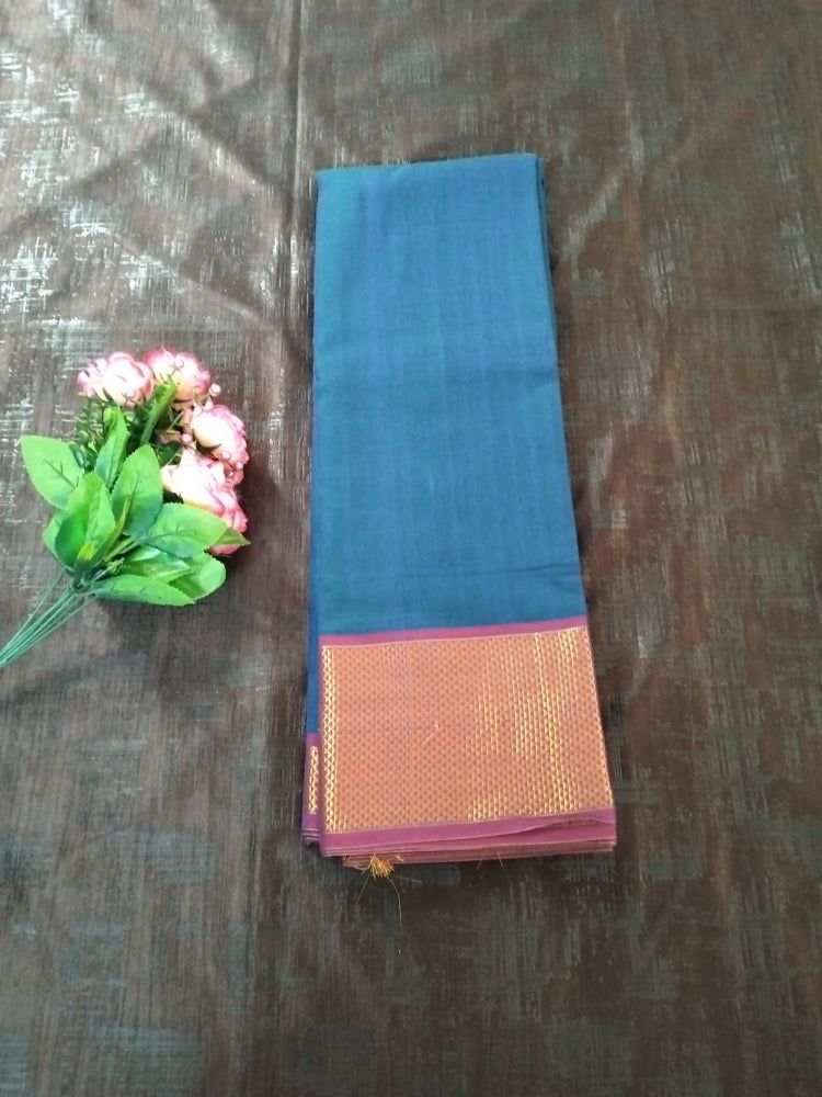 Blue colour with pink Golden border Meenakshi Cotton Saree