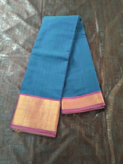 Blue colour with pink Golden border Meenakshi Cotton Saree