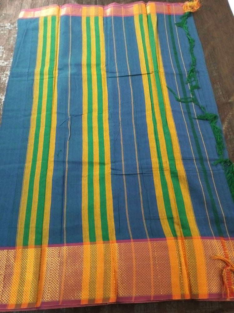 Blue colour with pink Golden border Meenakshi Cotton Saree