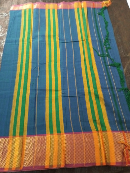 Blue colour with pink Golden border Meenakshi Cotton Saree