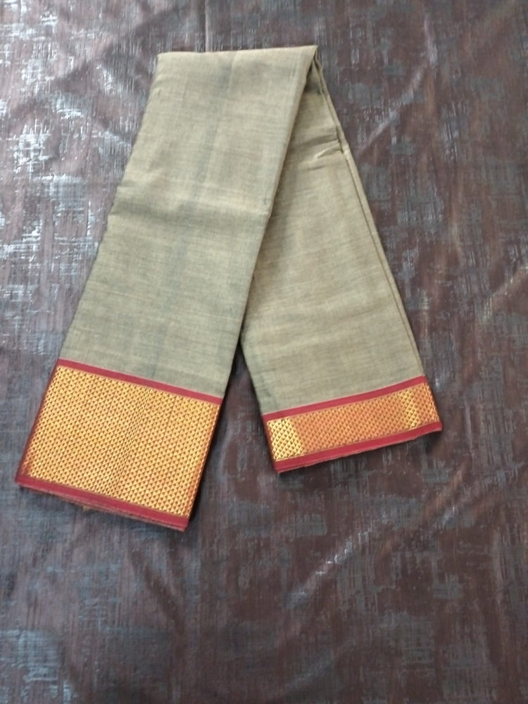 Brown colour with red Golden border Meenakshi Cotton Saree