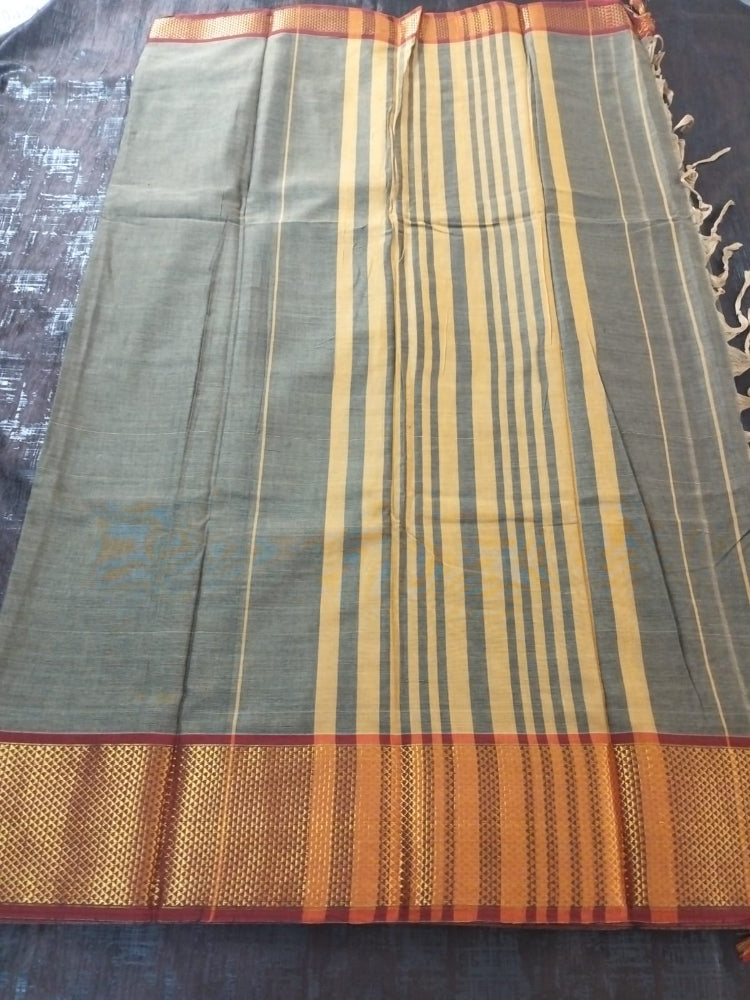 Brown colour with red Golden border Meenakshi Cotton Saree