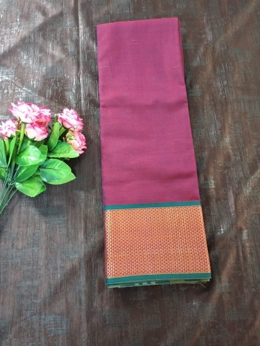Wine colour with Green Golden border Meenakshi Cotton Saree
