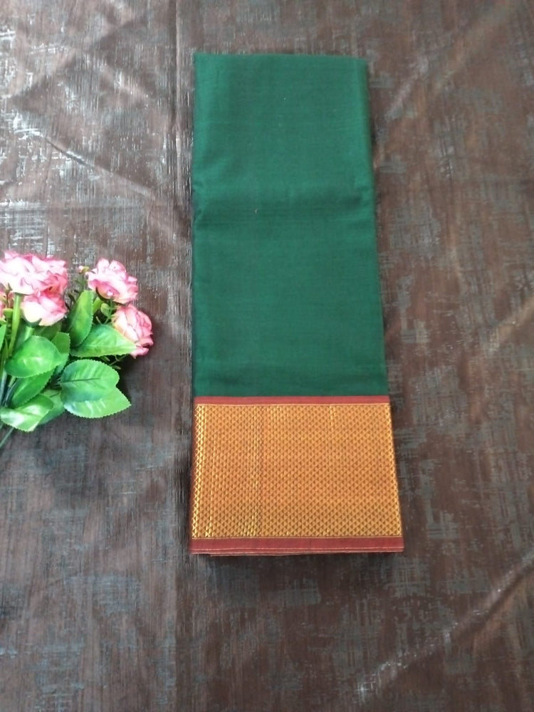 Green colour with Red Golden border Meenakshi Cotton Saree