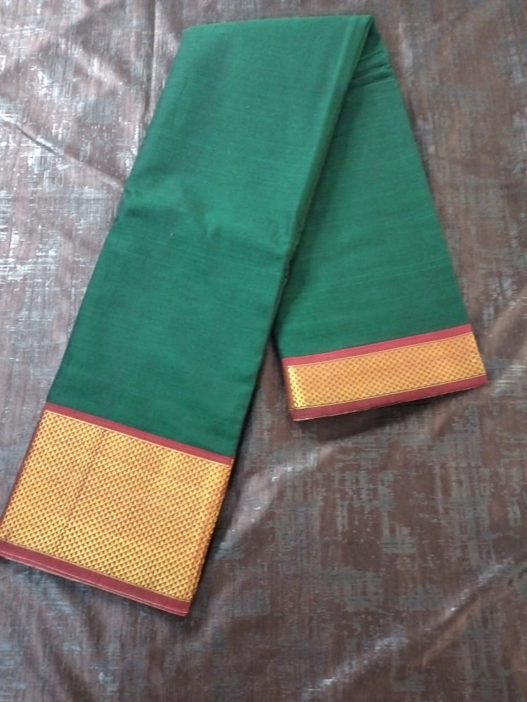 Green colour with Red Golden border Meenakshi Cotton Saree