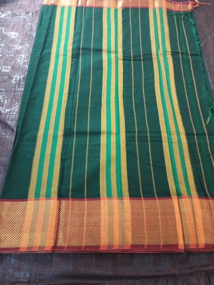 Green colour with Red Golden border Meenakshi Cotton Saree