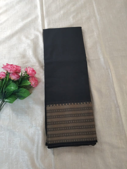 Black colour with dark grey Golden border Meenakshi Cotton Saree