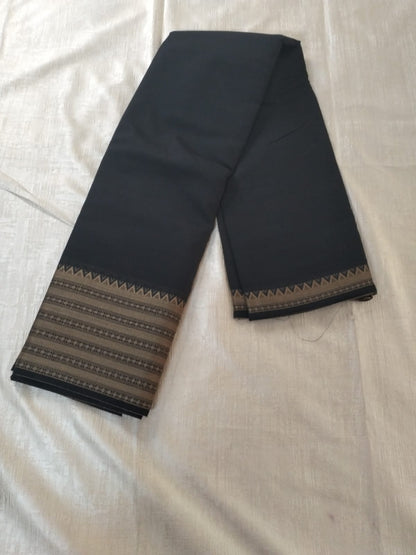Black colour with dark grey Golden border Meenakshi Cotton Saree