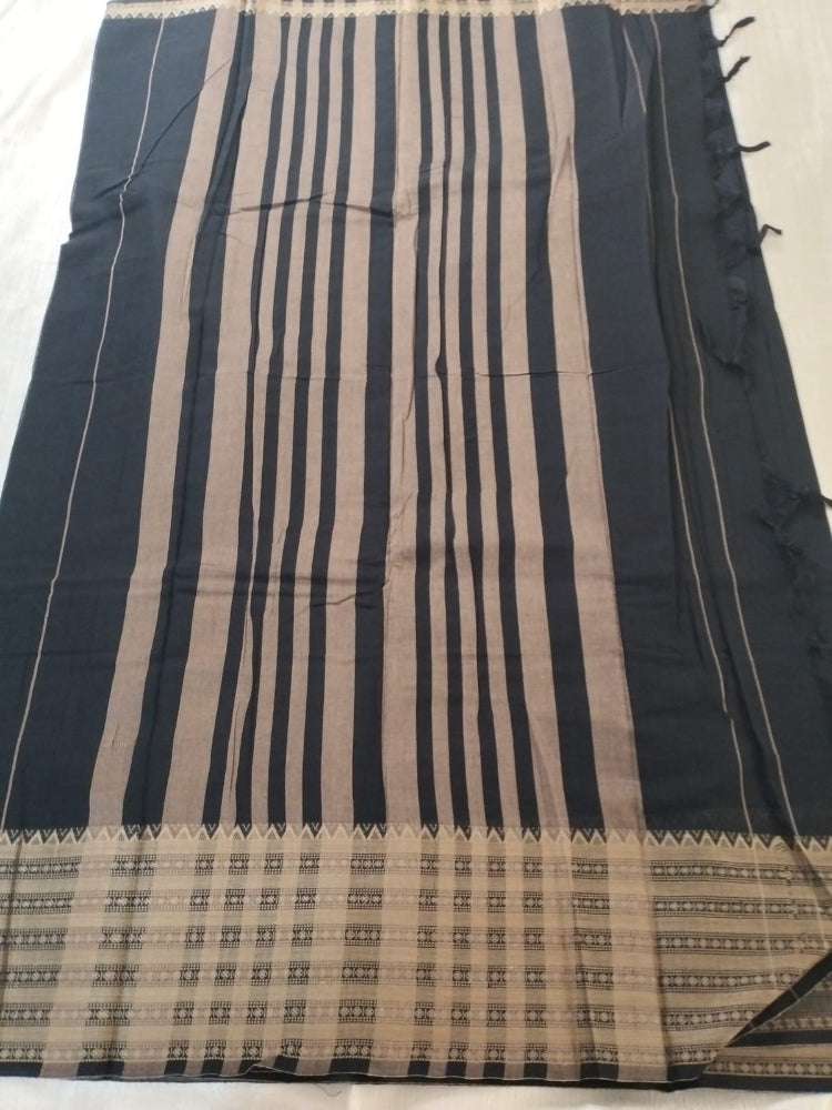 Black colour with dark grey Golden border Meenakshi Cotton Saree