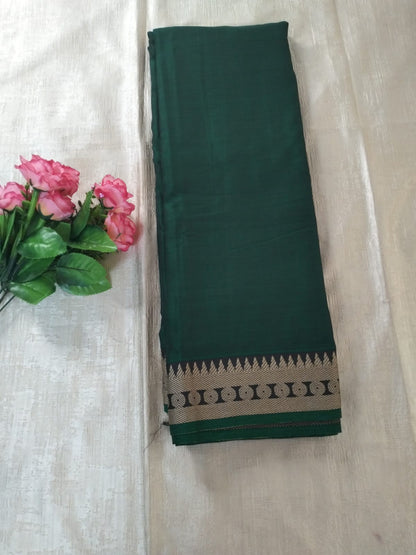Bottle Green colour with Grey border Meenakshi Cotton Saree