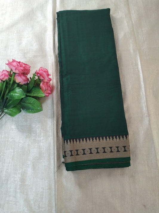 Bottle Green colour with Grey border Meenakshi Cotton Saree