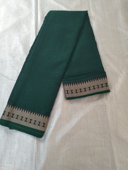 Bottle Green colour with Grey border Meenakshi Cotton Saree