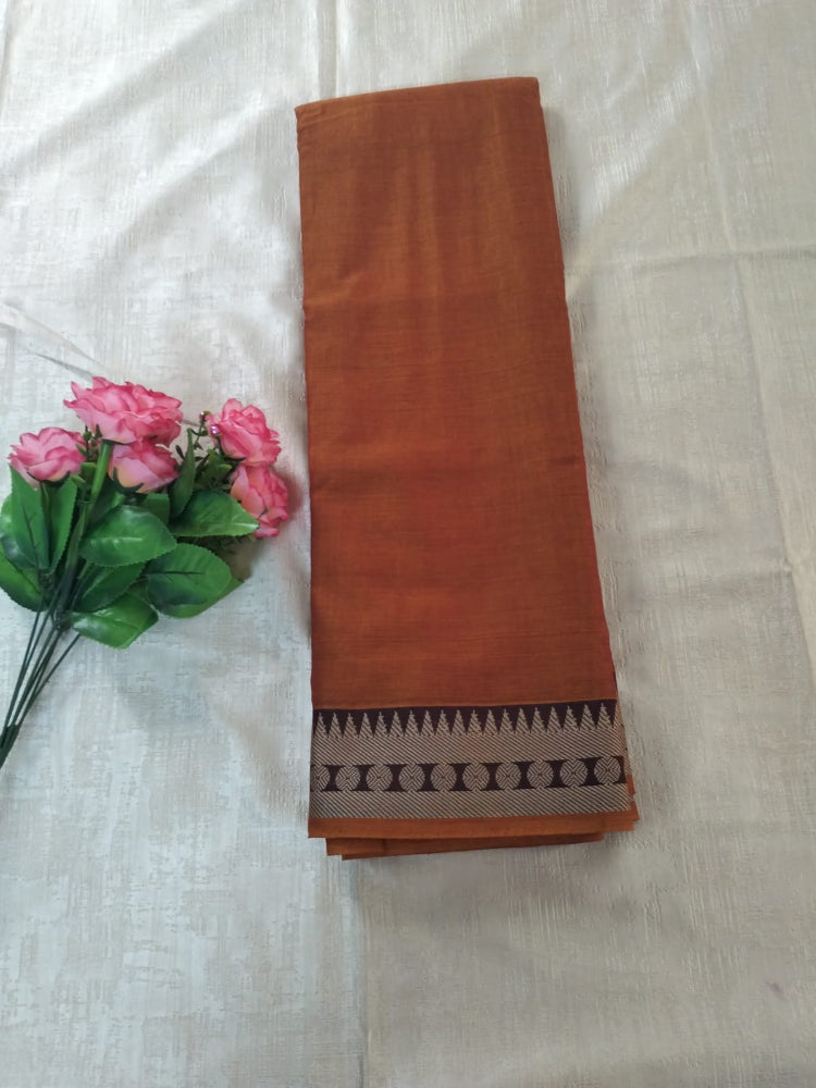 Dark orange colour with Maroon border Meenakshi Cotton Saree