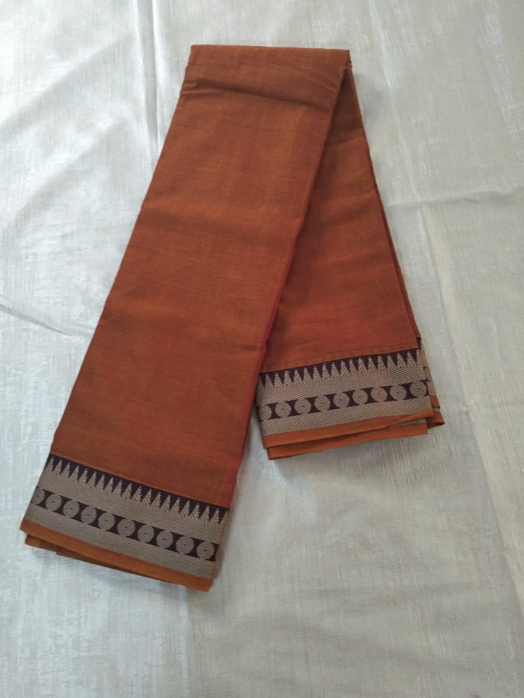Dark orange colour with Maroon border Meenakshi Cotton Saree
