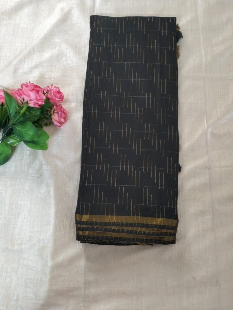 Black Linen cotton saree with border hand beaded for party wear