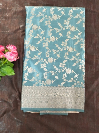 Light Blue Semi Katan Banarasi silk with full work