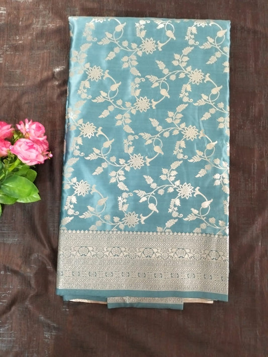 Light Blue Semi Katan Banarasi silk with full work