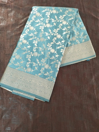 Light Blue Semi Katan Banarasi silk with full work