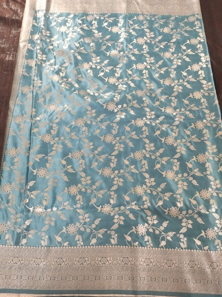 Light Blue Semi Katan Banarasi silk with full work