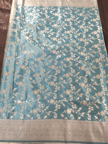 Light Blue Semi Katan Banarasi silk with full work