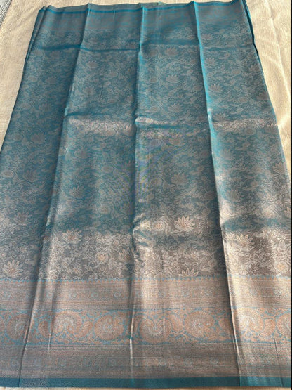 Blue with Rose gold colur  heavy  border semi silk saree