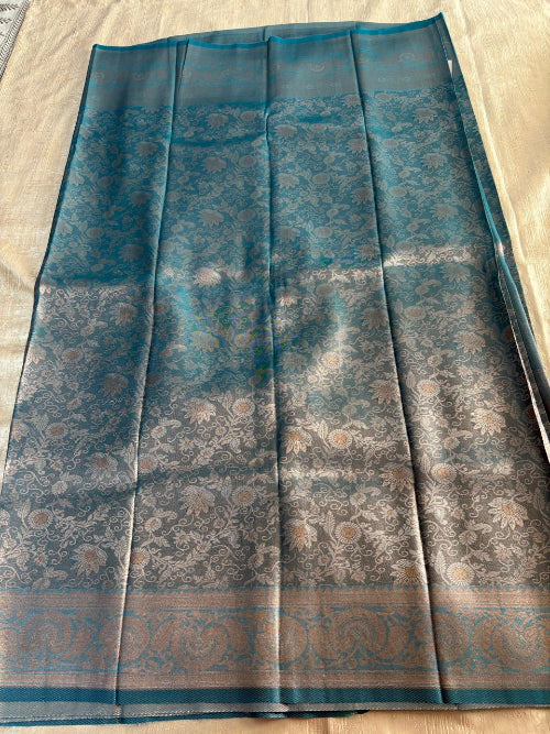 Blue with Rose gold colur  heavy  border semi silk saree