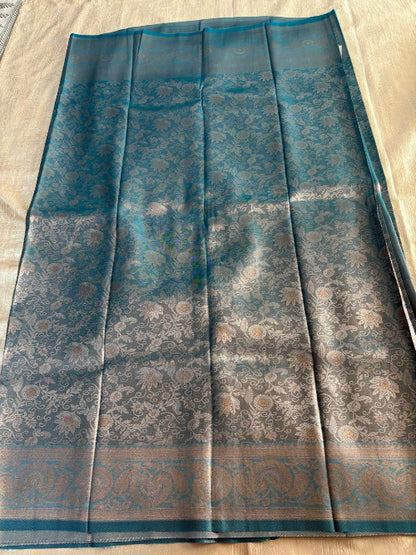 Blue with Rose gold colur  heavy  border semi silk saree