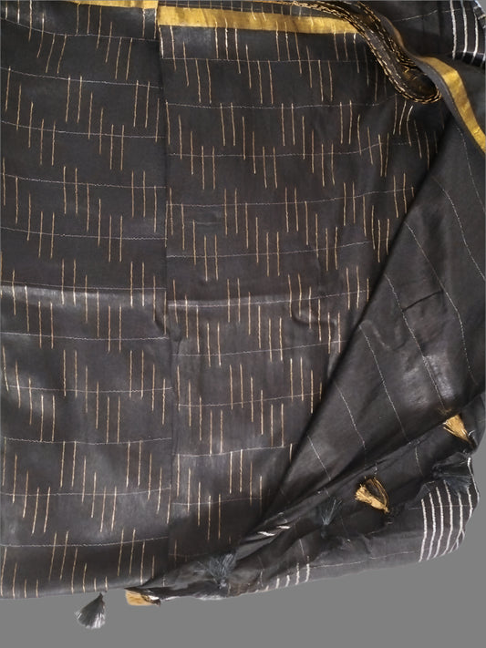 Linen cotton saree with golden N Silver thread work for party wear