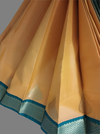 Fine Yellow N Green with Buttas and zari border in Semi kanchipuram silk
